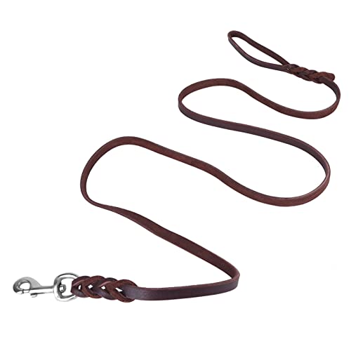 1.6m Fettlederleine Hund, Dunkelbraun Rindsleder Hundeleine Leder, Geflochtene Lederleine Hund für Große Mittelgroße Hunde, Outdoor Gehen Training