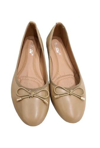 Ladies Flat Ballet Ballerina Pumps Plain Womans Work School Dolly Shoes SZ 3-8 (Khaki, UK Footwear Size System, Adult, Women, Numeric, Medium, 5)