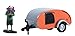 Greenlight 34130-F Hitched Homes Series 13 - Teardrop Trailer with Backpacker Figure - Bright Orange and Silver 1/64 Scale
