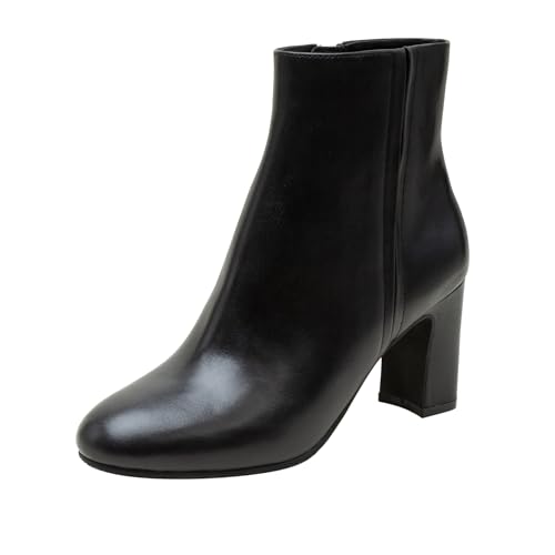 Linea Paolo - WYLDA - Womens Leather Round Toe Mid-Height Heel Ankle Boot