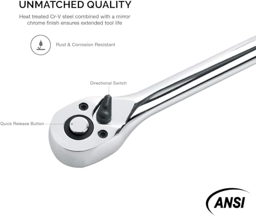 Image of Neiko 03034A 3 /8 inch Drive Extra Long Ratchet | 18 inch Length | 72 Tooth Gear | Cr-Mo Head | CR-V Steel