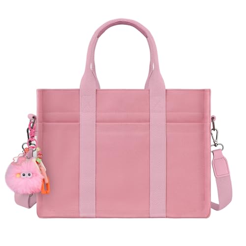 Image of BECOJADDE Structured Canvas Tote Bag for Women, Multi-Compartment Zippered Purse for Work Bible Travel