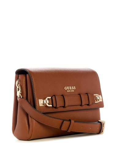 Image of GUESS Cognac Textured Gregoria Flap Crossbody Bag