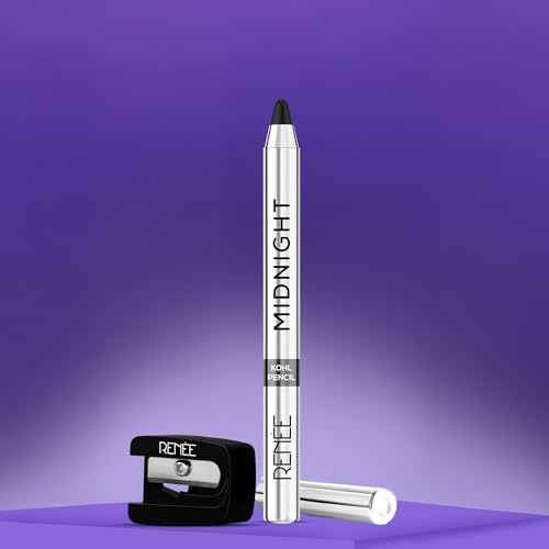 Image of RENEE Midnight Mini Kohl Pencil, Darkest black, One-Swipe-Application with rich color Payoff, Smudgeproof and waterproof, Enriched with Vitamin E, Olive Oil and Castor Oil, 0.8g