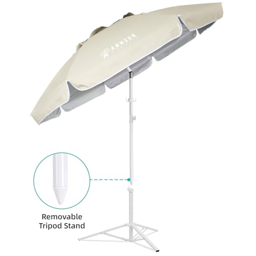 AMMSUN Shade Umbrella, Premium Portable Umbrella with Stand, 6.5ft Lightweight Free Standing Canopy for Sporting Games, Adjustable Instant Sun Protection and Easy to Carry, Beige - Image 5