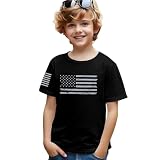 Oiiaayy Boy's American Flag Shirt USA Patriotic Graphic Tees 4th of July T Shirts for Kids Crewneck Short Sleeve Tops(Black,7-8 Years)