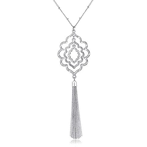 MOLOCH Long Necklaces For Woman Minimalist Geometric Circle Pendant Necklaces Bohemia Tassel Fringe Necklace Set Statement Pendant (silver) Cover