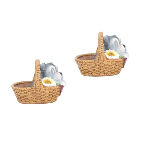 Alipis 2 Pièces Pot De Fleurs Créatif Nains Chien Osier Corbeille Fille Rotin Lampes Solaires De Jardin en Plein Air Bonbon Panier à Énergie Solaire Lampe à Énergie Solaire Résine