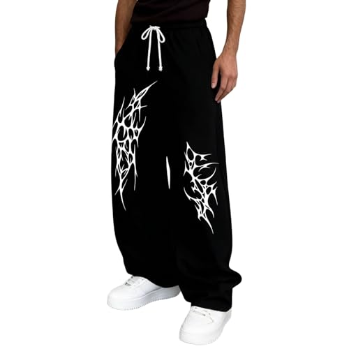 Pantalon jogging gothique homme au design sombre imprimé et coupe streetwear fluide avec cordon