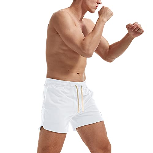 Aimpact Workout Shorts For Mens Bodybuilding 5 Inch Inseam Gym Shorts Sexy (White M) #TOP3