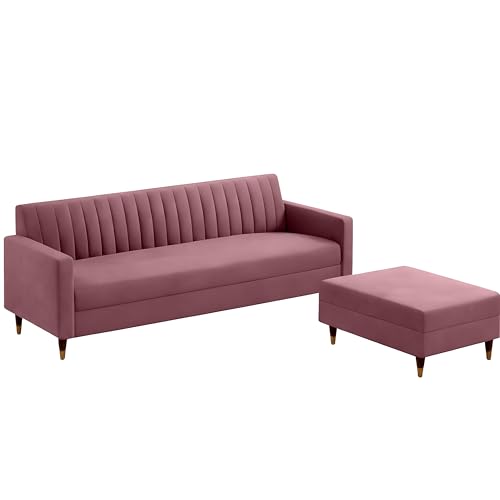 Image of AMATA Elegant 4 Seater L Shape Mauve Colour Suede Velvet Fabric Sofa Set with Four Cushions Perfect for Home Office Guests Living Room (02 Move, L Shape)(3 Year Warranty)