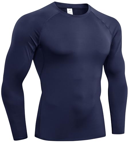 SPVISE Navy Long Sleeve Compression Shirts Men Running Athletic Undershirts Cycling Gym Base Layer Fishing Rash Guard Tops