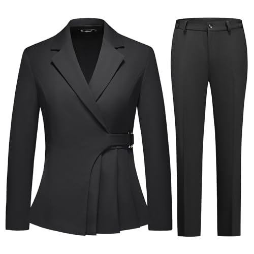 Women's Pants Suit Solid Jacket 2 Piece Set Irregular Blazer Suit Business Casual