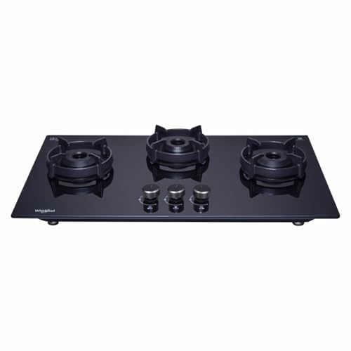 Image of Whirlpool 75cm 3 Burner Auto Ignition Hob | EVOLVE HYBRID HD 753 BRASS EC | SABAF Brass Burners | 8mm Toughened Black Glass | 10-Year Glass & 5-Year Burner & Valve Warranty