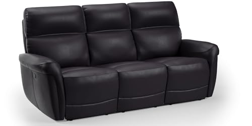 Bostonsofa Dallas 3-Sitzer Leder Sofa schwarz mit Relaxfunktion & Getränkehalter – Echtleder Relaxsofa mit Mitteltisch – Hochwertige Polstercouch mit Liegefunktion – Ergonomisches Fernsehsofa