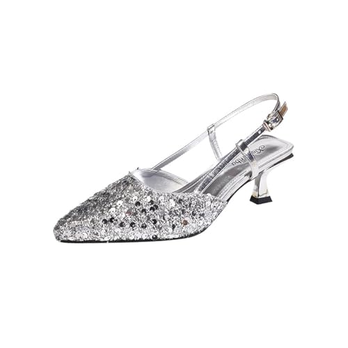 Chaussures de femmes talons hauts pailletés sandales fermées chic