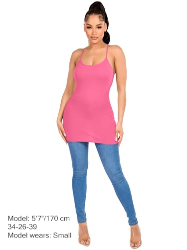 Image of Long Cotton Camisole Tank Tops for Women | Basic Braless Layering Tops with Adjustable Spaghetti Straps