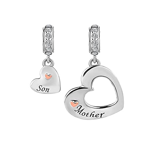 Mother Son Linked Hearts Split Dangle Charm fits Pandora Charms Bracelets Christmas Birthday Jewellery Gift for Women Mother's Day Family