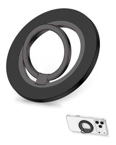 Image of Phone Grip Stand, Magsafe Ring Holder for Apple 17 Pro Max 17 Pro 16 15 14 | Single-Sided Magnetic Finger Loop 360 Rotating iPhone Ring Holder Kickstand for iPhone 17- 12 Series, MagSafe Car Mounts