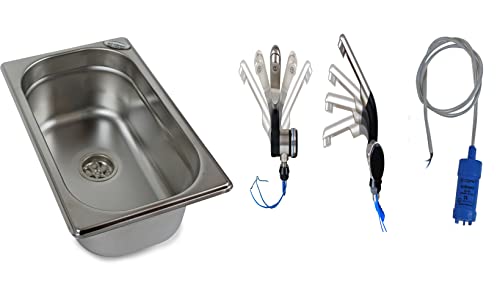 Edelstahl Spülbecken Camping Spüle Waschbecken 265x160x100 mm + Barwig Wasserhahn schwarz/chrom + 12v Tauchpumpe (ad-ideen)
