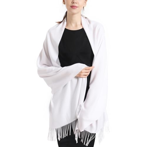 vimate Weiße Pashmina Tücher und Wickel, Frauen Pashmina Schals und Tücher für Abendkleider Brauthochzeiten (DE-White)