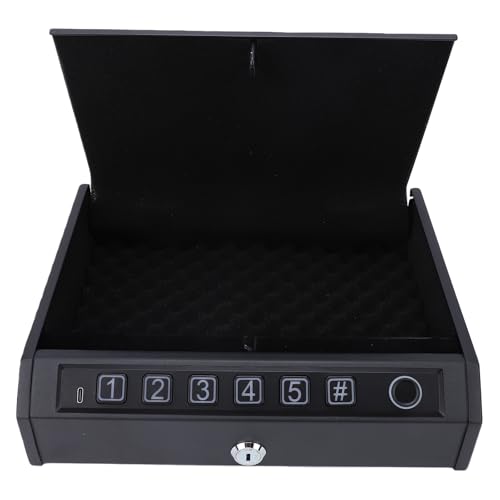 Plyisty Coffre-fort pour Arme de Poing, Coffre-fort Biométrique pour Arme de Poing, avec Lumière LED, clé PIN Numérique à 3 Voies de Déverrouillage par...