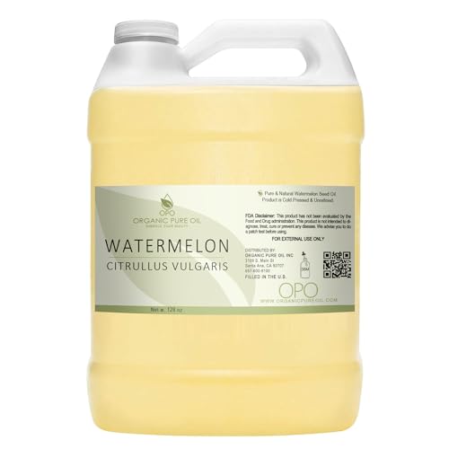 Watermelon Seed Oil - Pure, Unrefined, Cold Pressed, Natural, Non GMO, Bulk Carrier Oil - 128 oz - 1 Gallon - for Hair, Skin, Nails, Body, Feet, Arms, Legs, Dry Skin and More