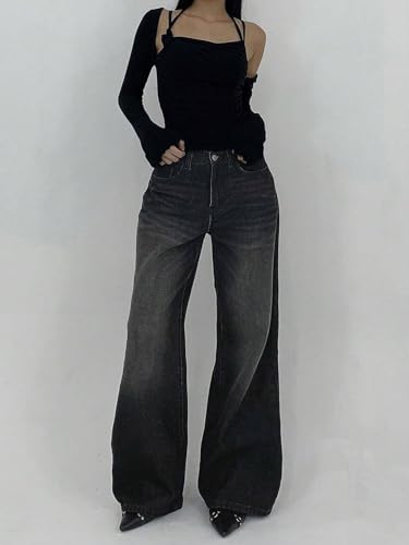 Image of KOTTY Women's Wide Leg Denim Jeans | Relaxed Fit High Waist Stylish Jeans