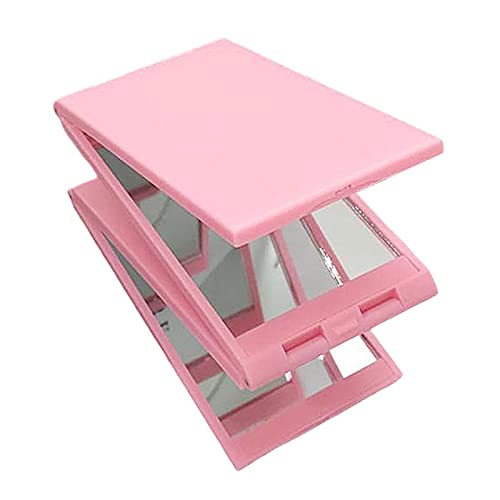 PEWETE 4面折りたたみ式化粧鏡レディコンパクト長方形耐久性のある調節可能な旅行化粧化粧鏡メイクアップ寝室のカウンタートップ用, ピンク