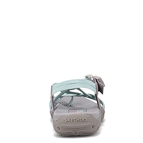 Skechers Women's REGGAE - IRIE MON -Multi strap toe thong sandal, Grey/Aqua, 6.5