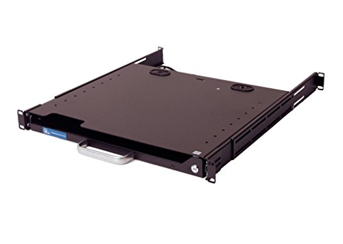DR4-TB-BK2 1U Rackmount Lockable Industrial Keyboard with Integrated Trackball Mouse (USB) and Adjustable Depth Rear Mount Bracket Supporting 4 Post and 2 Post Relay Rack