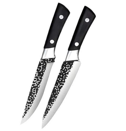 Hand Forged Stainless Steel Japanese Slicing Knife Boning Fillet Knife Butcher Knife Deboning Knife for Meat with Abs Handle (Set of 2), Black