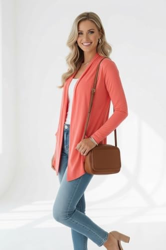 Image of ToBeInStyle Womens Open Front Long Sleeve Lightweight Asymmetrical Draped Cardigan with Side Pockets