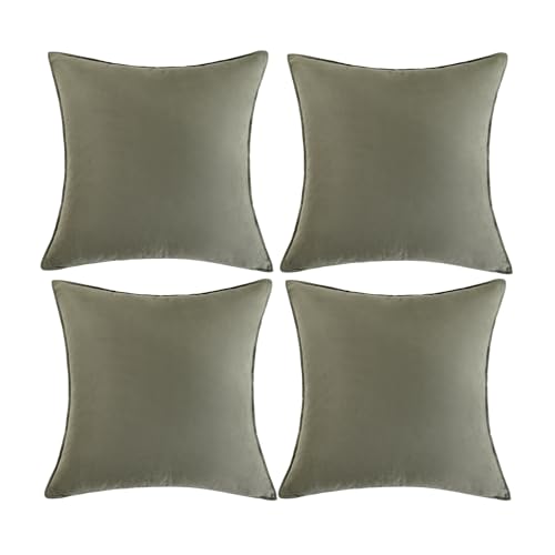 Fancy Homi 4 Packs Olive Green Decorative Throw Pillow Covers 18x18 inch, Super Soft Faux Suede Decor Square Pillow Covers 45x45 cm, Solid Cushion Cover for Couch Living Room Sofa Bedroom