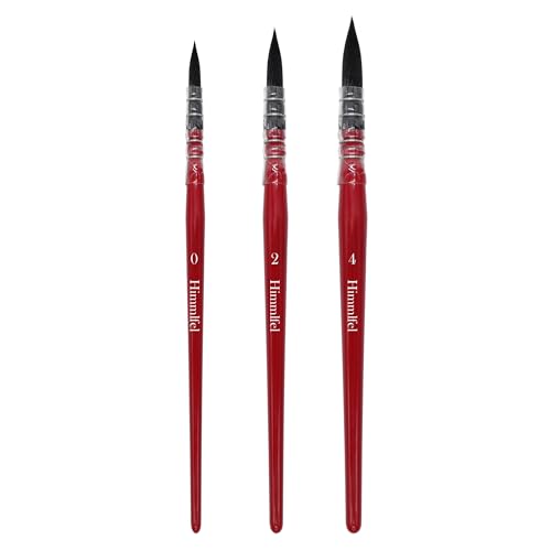 Himmlfel Juego de pinceles de acuarela, 3 unidades, profesionales, mopa, punta fina, para acuarela, gouache, pintura al óleo acrílica, detalles finos y manualidades, fregona, acuarela, pincel redondo