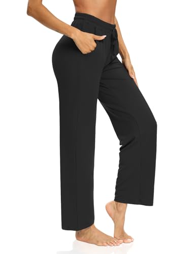 Womens Athletic Sweatpants Wide Leg Yoga Pants Comfy Drawstring Joggers Loose Lounge Pants for Women with Pockets2