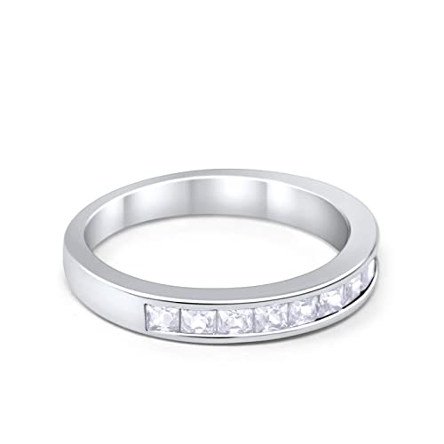 Blue Apple Co. Half Eternity Band Wedding Engagement Ring Princess Cut Square Invisible Cubic Zirconia 925 Sterling Silver2