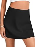 LYANER Women's Casual Satin Silk Side Zipper High Waist Mini Short Skirt with Lining Black Small