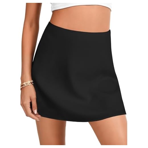 LYANER Women's Casual Satin Silk High Waist Zipper Mini Short Skirt Solid Black Small