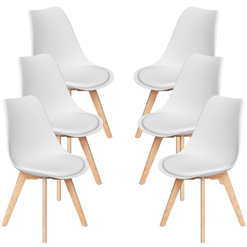 Stanew Chaises Salle à Manger, Lot de 6 Chaises Scandinaves, Rétro Rembourrée Chaise et Pieds en Bois, Chaise de Table à Manger pour Cuisine, Bureau et...