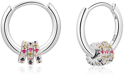 Silver Hoop Earrings for Women, Love Heart Cubic Zirconia Sleeper Small Hoop Earrings 925 Sterling Silver Hypoallergenic Huggie Earring