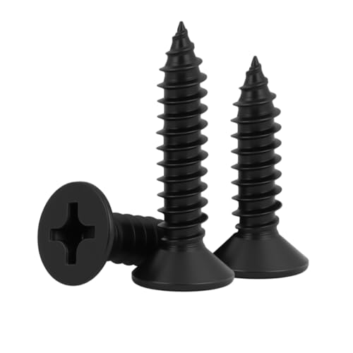 #12 x 1 (50 Pack) Flat Head Sheet Metal Screws Phillips Drive Self-Tapping Wood Screws, Black Oxide 304 Stainless Steel Screw (18-8), Corrosion Resistant Screws