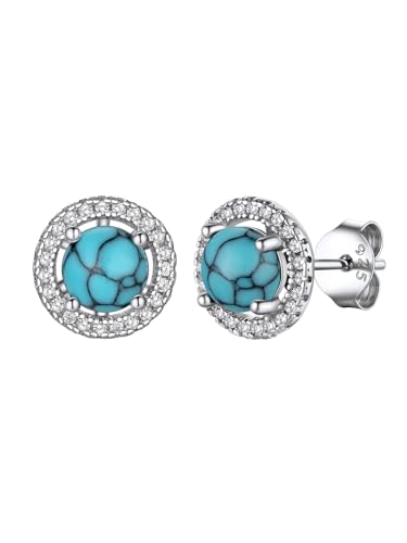 Supcare Pendientes de Turquesa para Mujer 925 Plata de Ley con Zirconia - Diseño Corazón/Redondo/Gota - Pendientes de Aro con Zirconia Turquesa - Pendientes de Tacos Hipoalergénicos para Cumpleaños