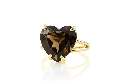 Bague en quartz fumé taillé en cœur et or rempli 14k pour femme