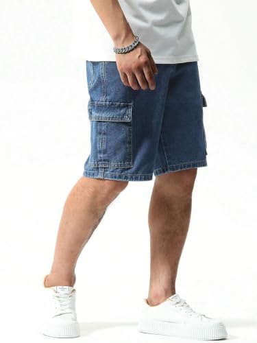 Image of GRECIILOOKS Denim Cargo Shorts for Men Stylish | Washed Jeans Half Pant for Men | Knee Length Cargo Shorts for Mens | Regular Fit Mens Pant Casual, Utility Streetwear Jorts, Travel Summer Wear