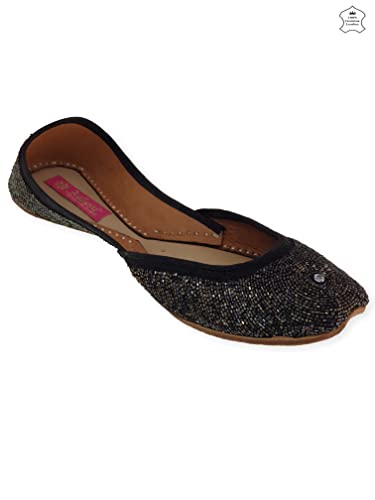Image of Fulkari Women's Mirror Genuine Soft Leather Embroidered Jutis | Bite and Pinch Free Jutti | Punjabi Formal Juttis | Girl's Wedding Flat Ladies Mojari | Formal Ethnic Juti |