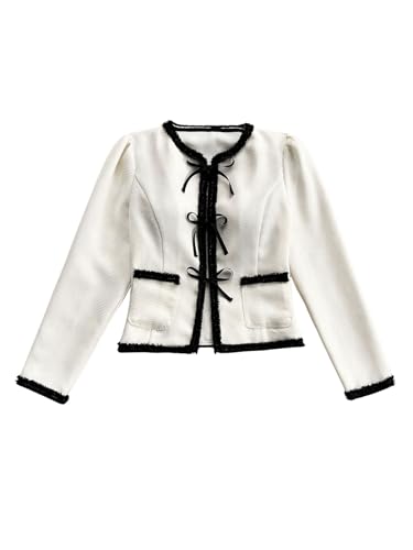 MakeMeChic Women's Contrast Binding Long Sleeve Jacket Tie Front Double Pocket Coat Outerwear