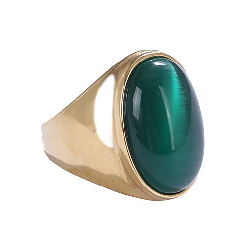 OAKKY Men's Stainless Steel Gemstone Ring Gold Green Size 7