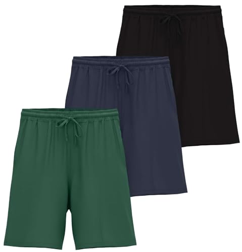 Image of 3 Pack Men's Pajama Shorts Sleep Lounge Casual PJ Comfy Cooling Pockets | Available In Big & Tall, Soft, Stretchy, Breathable, Elastic Waist, Athletic, Gym, Workout, Sweat, Summer, Night, Bottoms