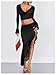 Verdusa Women's Club Outfits Asymmetrical High Slit Mesh Long Skirts Ruffle Hem Ruched Flowy Bodycon Skirt Black Small